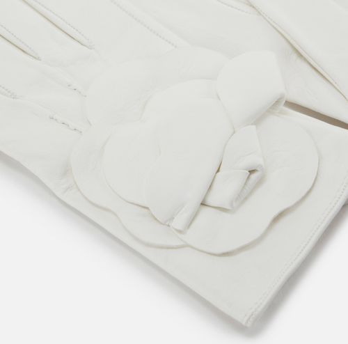 Leather gloves with flower Ivory