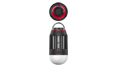 פנס קמפינג דו-תכליתי SWISS TECH  דגם ST033001 עם תאורת LED 150 לומנס וקוטל יתושים UV מובנה. בעל מבנה ABS עמיד למים IPX4, סוללה נטענת עם זמן עבודה של עד 12 שעות וידית נשיאה מובנית. פתרון אקולוגי ללא כימיקלים וריח.