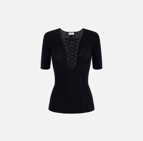 Knit top with crossover laces Black