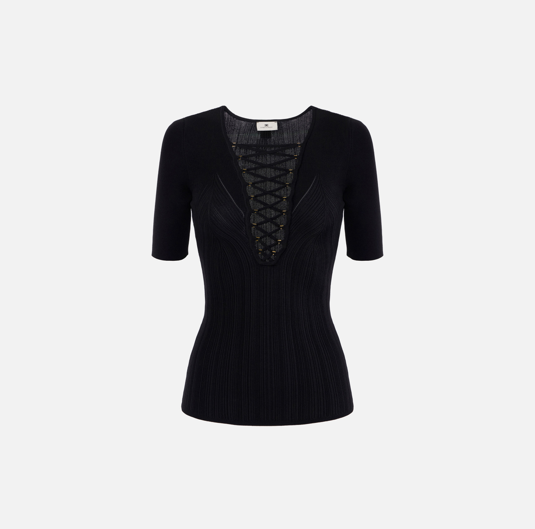 Knit top with crossover laces Black