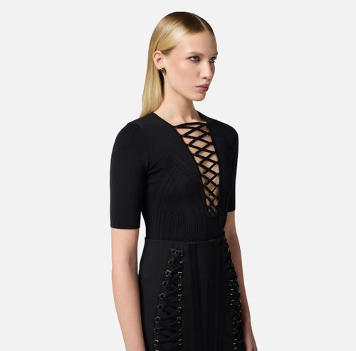 Knit top with crossover laces Black