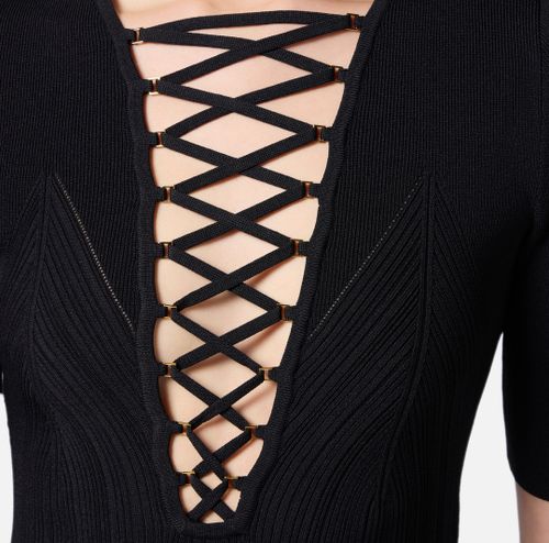 Knit top with crossover laces Black