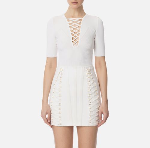 Knit top with crossover laces Ivory