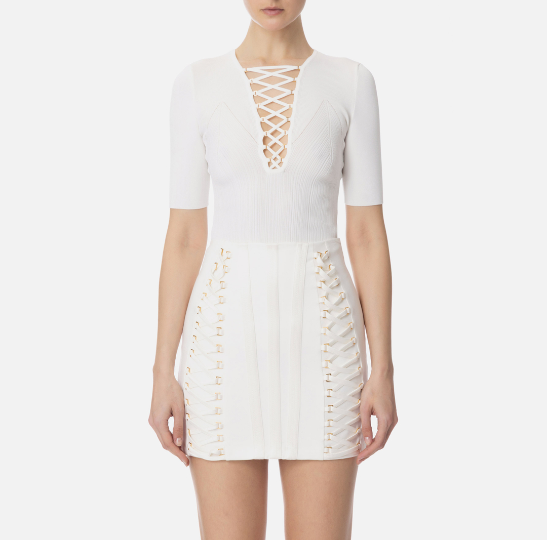 Knit top with crossover laces Ivory
