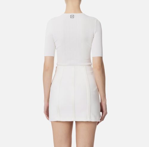Knit top with crossover laces Ivory