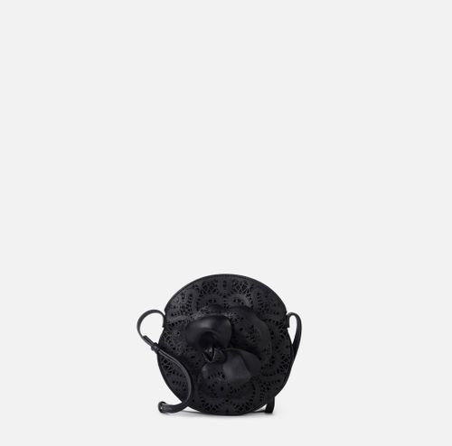 Leather shoulder bag with embroidered flower