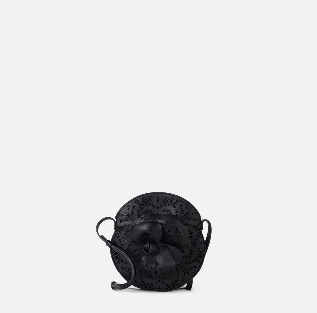 Leather shoulder bag with embroidered flower