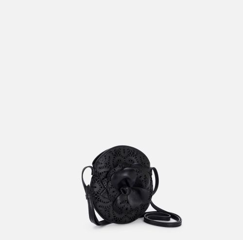Leather shoulder bag with embroidered flower