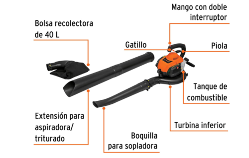 מפוח בנזין/שואב אבק עם שקית איסוף -TRUPER SOPLA-26T 26CM CC כוח סוס 1