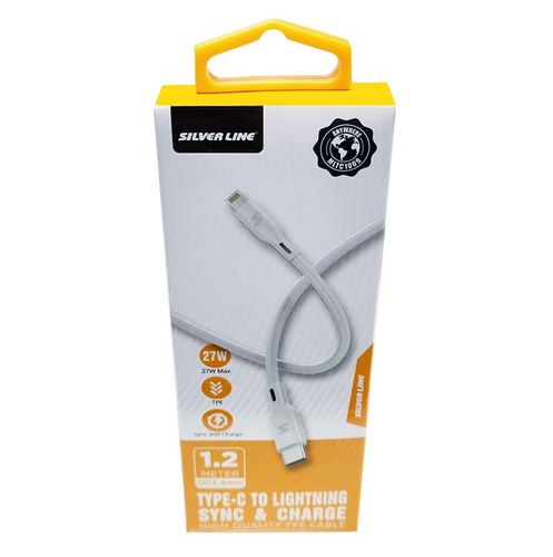כבל סנכרון וטעינה לאייפון Miracase SilverLine Type-C to Lighting בצבע לבן