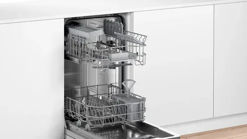 מדיח כלים צר אינטגרלי בוש Bosch SPV2HKX42E דלת פתוחה עם סלסלות