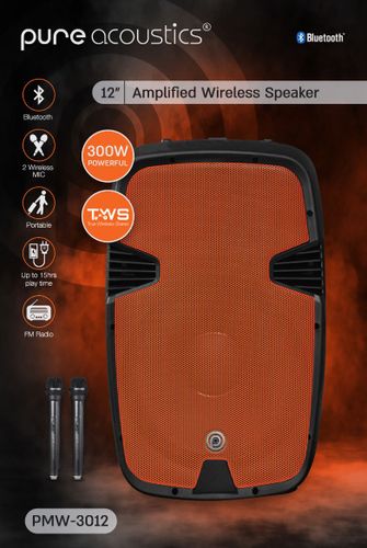 בידורית 300W עם 2 מיקרופונים אלחוטיים Pure Acoustics PMW-3012