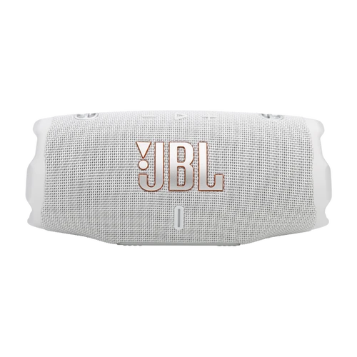 JBL Charge 6 לבן – מבט צד עם לוגו מודגש