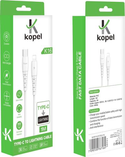 כבל טעינה וסינכרון USB-C ללייטנינג קופל דגם K16 איכותי