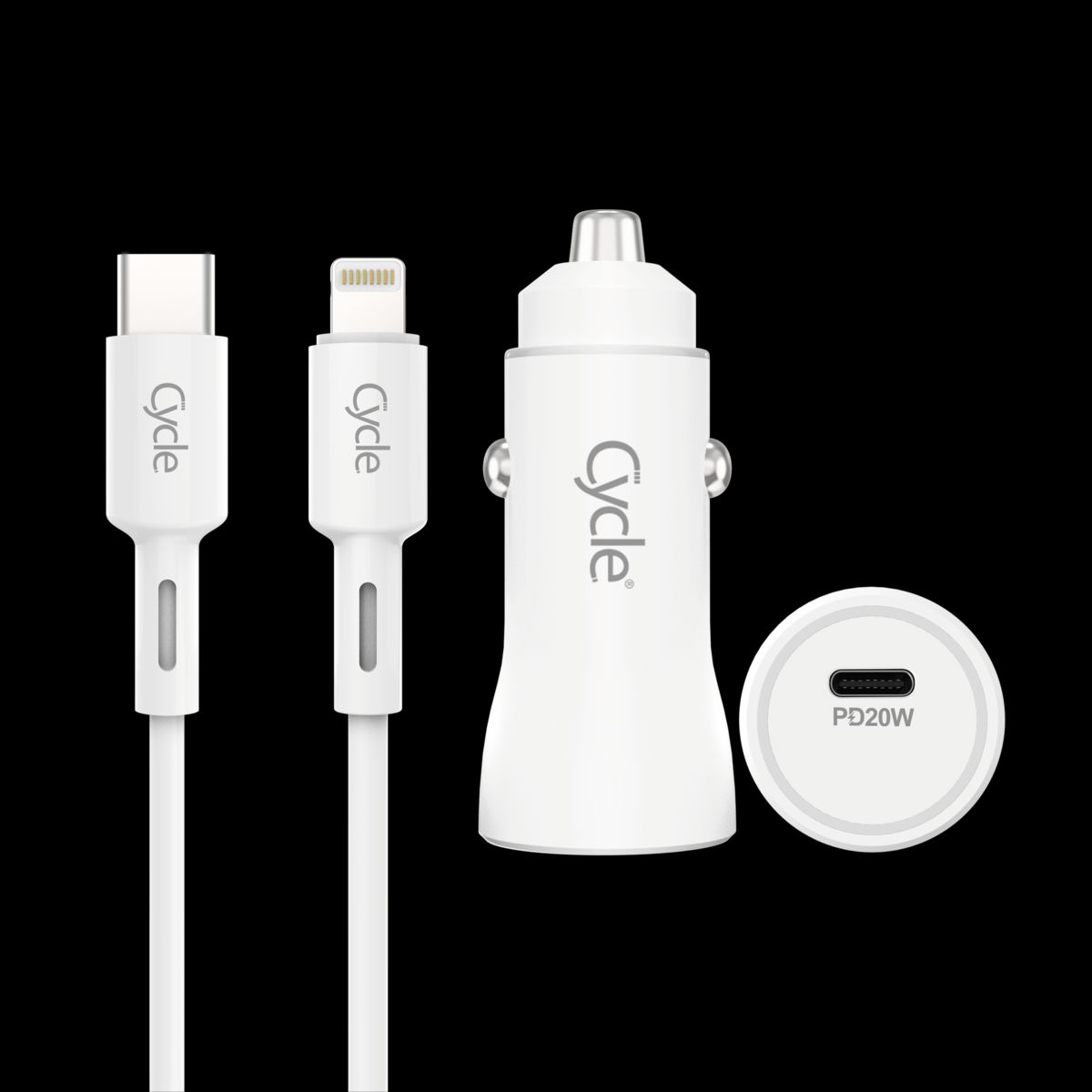 מטען רכב מהיר Cycle CYCPD20W-L עם יציאת USB בתקן 3A 20W + כבל Lightning/אייפון