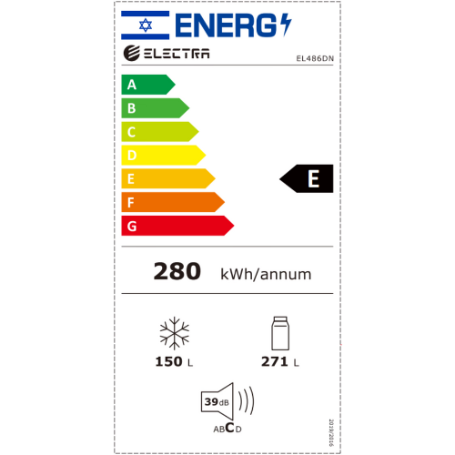 מקרר 4 דלתות 421 ליטר נטו Electra EL486DN עם מפסק תאורה - גימור נירוסטה מושחרת אחריות ע"י היבואן הרשמי אלקטרה