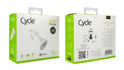 מטען רכב מהיר Cycle עם יציאת USB בתקן QC3.0 18W דגם CYC3AQ