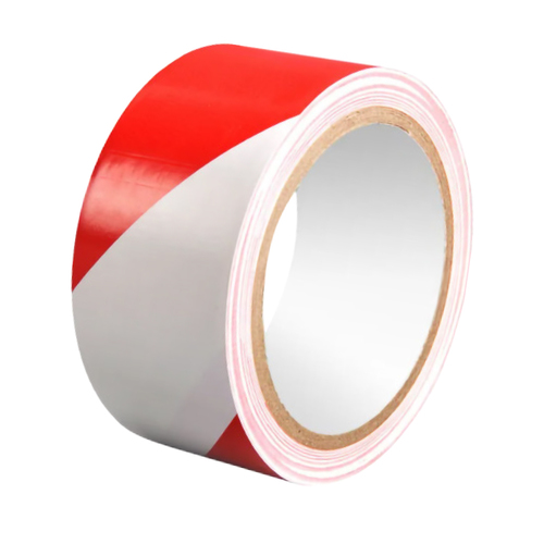סרט אזהרה PVC דביק אדום / לבן 33X45mm מטר 150Mic
