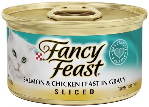 פנסי פיסט פרוסות סלמון ועוף ברוטב Fancy Feast Salmon & Chicken Feast in Gravy