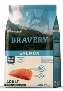 ברייברי סלמון בוגר בינוני-גדול 24 ק"ג (2×12 ק"ג) – Bravery Salmon Adult | מולי חיות מחמד