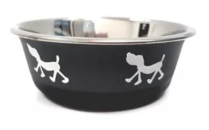 קערת נירוסטה מאוירת שחורה לאוכל ושתייה | Black Stainless Steel Pet Bowl | מולי חיות מחמד