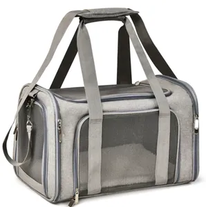 תיק נשיאה לכלב או חתול מאושר לטיסה אפור Pet Carrier מרובע
