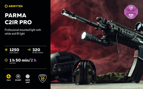 פנס טקטי עם תאורת אור לבן ואינפרה אדום – Armytek - Parma C2IR Pro