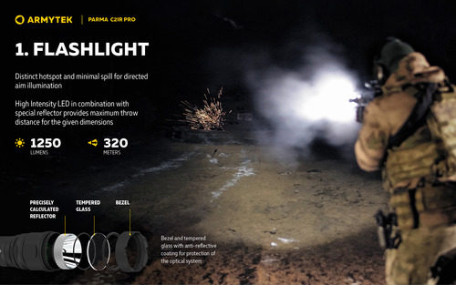 פנס טקטי עם תאורת אור לבן ואינפרה אדום – Armytek - Parma C2IR Pro