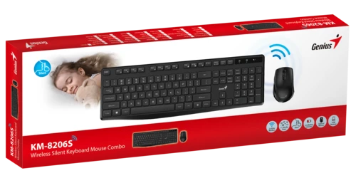 סט מקלדת ועכבר אלחוטי Genius KM-8206S שחור שקט