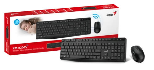 סט מקלדת ועכבר אלחוטי Genius KM-8206S שחור שקט