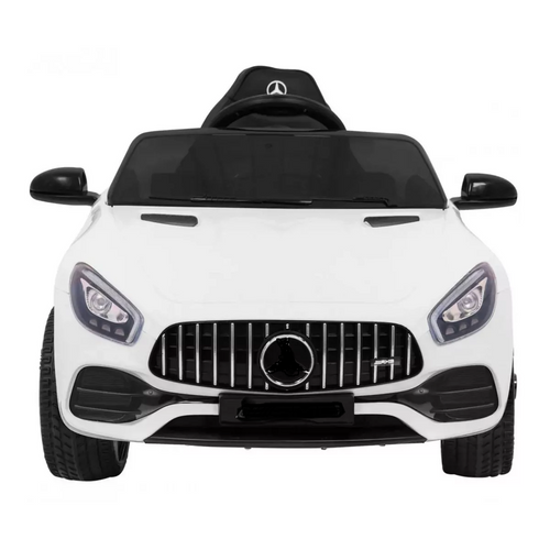 מכונית ממונעת 12V דמוי מרצדס GT עם אפקטים, אורות ושלט רחוק עם כפתור עצירת חרום - לבן