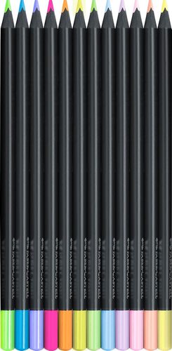 סט 12 עפרונות צבעוניים עם עץ שחור Black Edition - גווני NEON&PASTEL