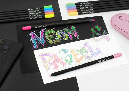סט 12 עפרונות צבעוניים עם עץ שחור Black Edition - גווני NEON&PASTEL