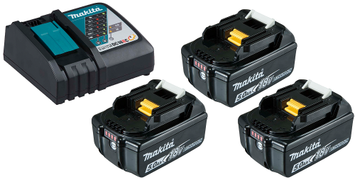 מארז 3 סוללות 18V 5Ah דגם BL1840 ומטען מהיר DC18RC מבית Makita