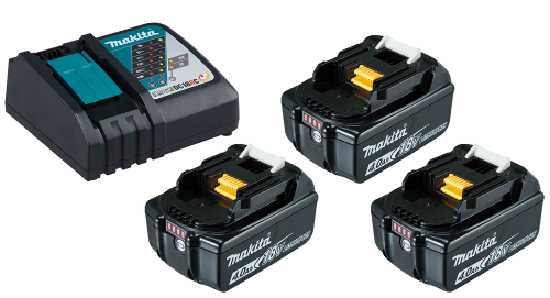 מארז 3 סוללות 18V 4Ah דגם BL1840 ומטען מהיר DC18RC מבית Makita