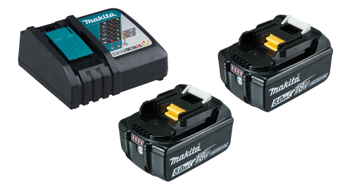 מארז 2 סוללות 18V 5Ah דגם BL1850 ומטען מהיר DC18RC מבית Makita