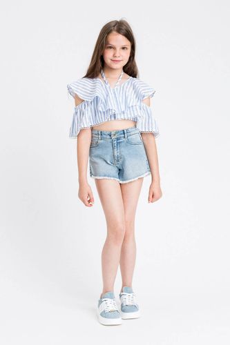 Jacquard muslin top with flounces