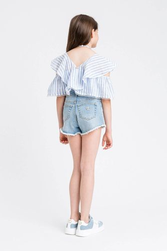 Jacquard muslin top with flounces