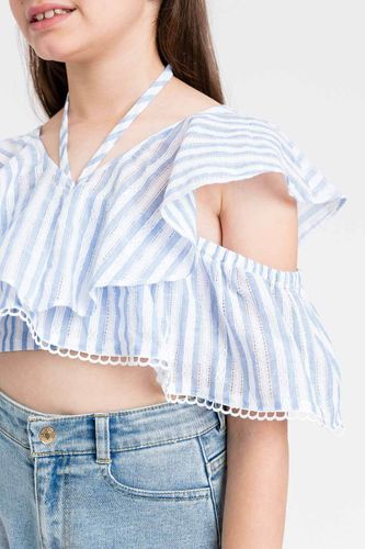 Jacquard muslin top with flounces