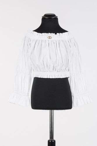 Cropped poplin top with gathering
