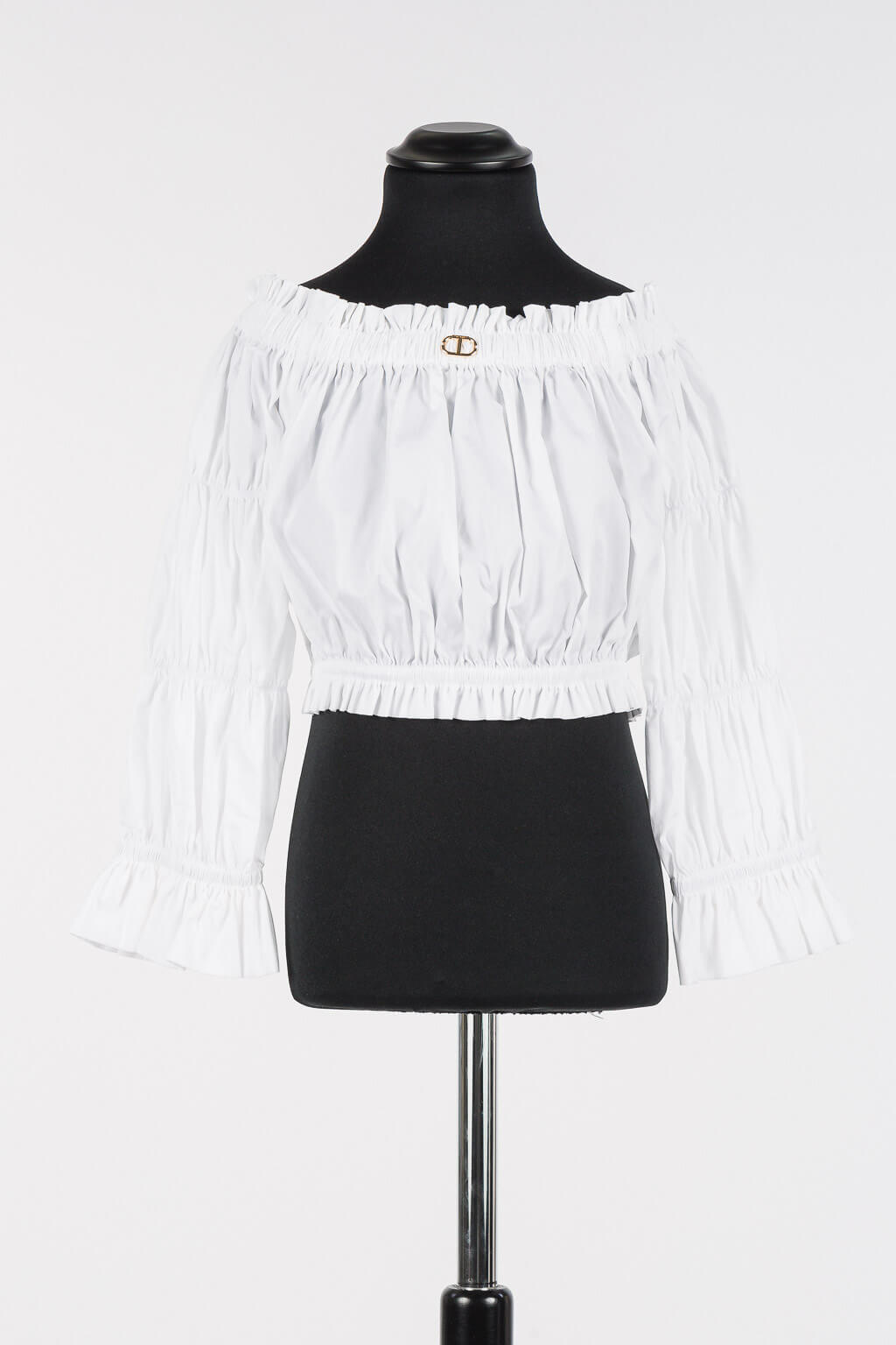 Cropped poplin top with gathering