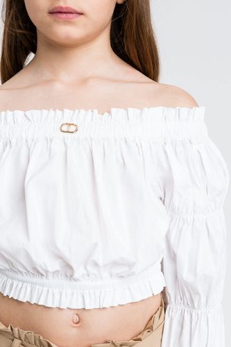Cropped poplin top with gathering