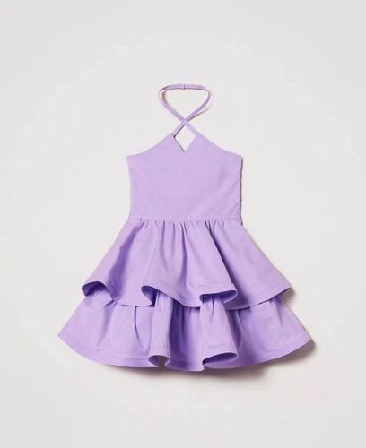 Short poplin halter dress with flounces
