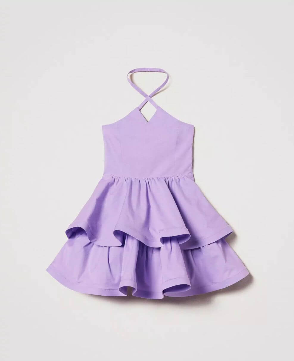 Short poplin halter dress with flounces