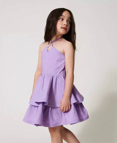 Short poplin halter dress with flounces