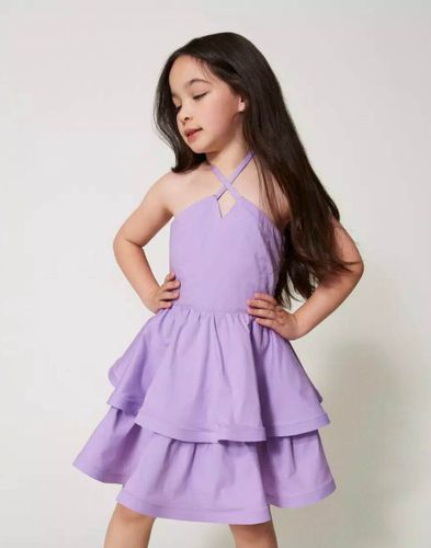 Short poplin halter dress with flounces