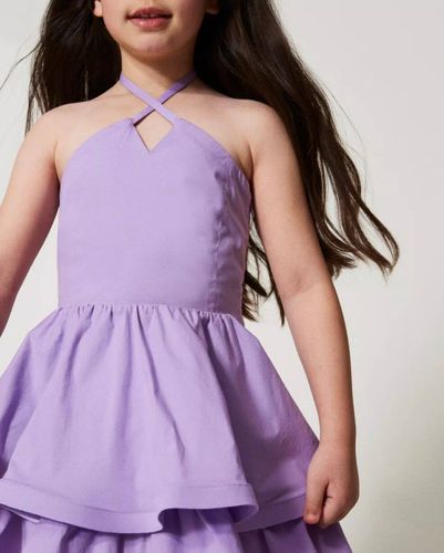 Short poplin halter dress with flounces