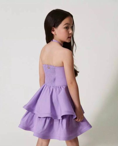 Short poplin halter dress with flounces