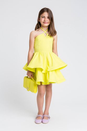 Short poplin halter dress with flounces