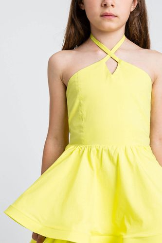 Short poplin halter dress with flounces